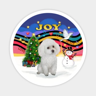 "Christmas Music Joy" with a White Toy Poodle Magnet